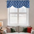 thumbnail image 3 of Tie Up Valances for Windows, Dark Blue Morocco Adjustable Valance Curtains Window Treatment for Living Room, Ethnic Abstract Geometric Quatrefoil Grid Rod Pocket Kitchen Curtains & Drapes 60x18 Inch, 3 of 9