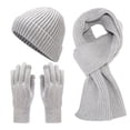 thumbnail image 6 of Tnobhg 3Pcs/Set Unisex Winter Beanie Hat Long Scarf Gloves Set Solid Color Ribbed Texture Warm Knit Scarf Mittens Hat Set, 6 of 7
