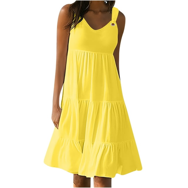 Erwazi Robes d'Été Sans Manches pour Femmes Décontractées Amples Robe de Plage à Volants à Étages Évasée Robes Soleil Robe Débardeur