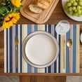 thumbnail image 4 of Blue Yellow Orange Striped Placemats Set of 8, Farmhouse Stripes Vintage Placemats for Dining Table, Place Mats for Kitchen Tabletop, Waterproof Wipeable Dining Table Mats Set, 4 of 9