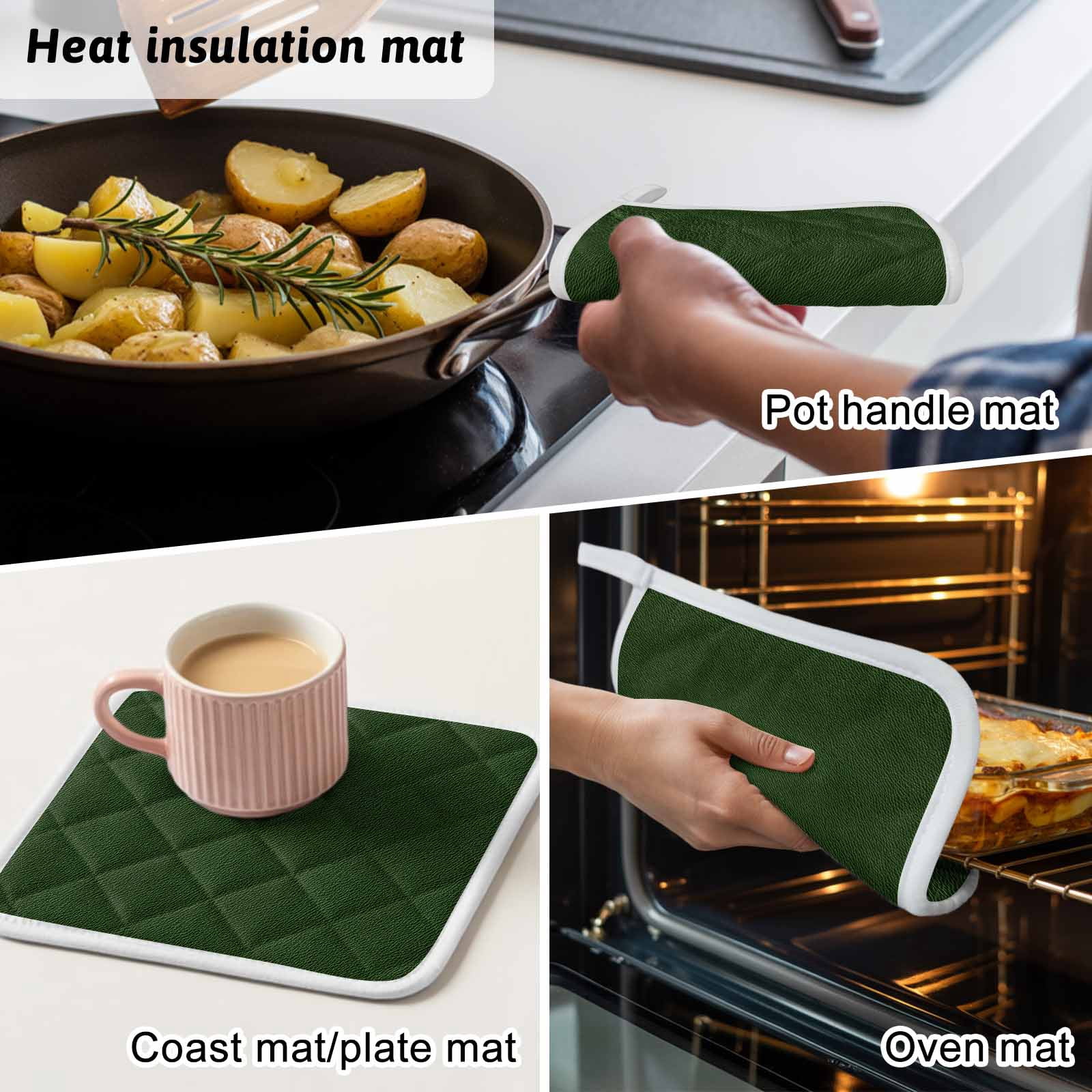 Solid Dark Green Pot Holders for Kitchen Heatproof Potholder, 3 Pack Retro Minimalism Abstract Denim Texture Hot Pads Multipurpose Oven Pads Cloth Potholders Trivet for Cooking Baking