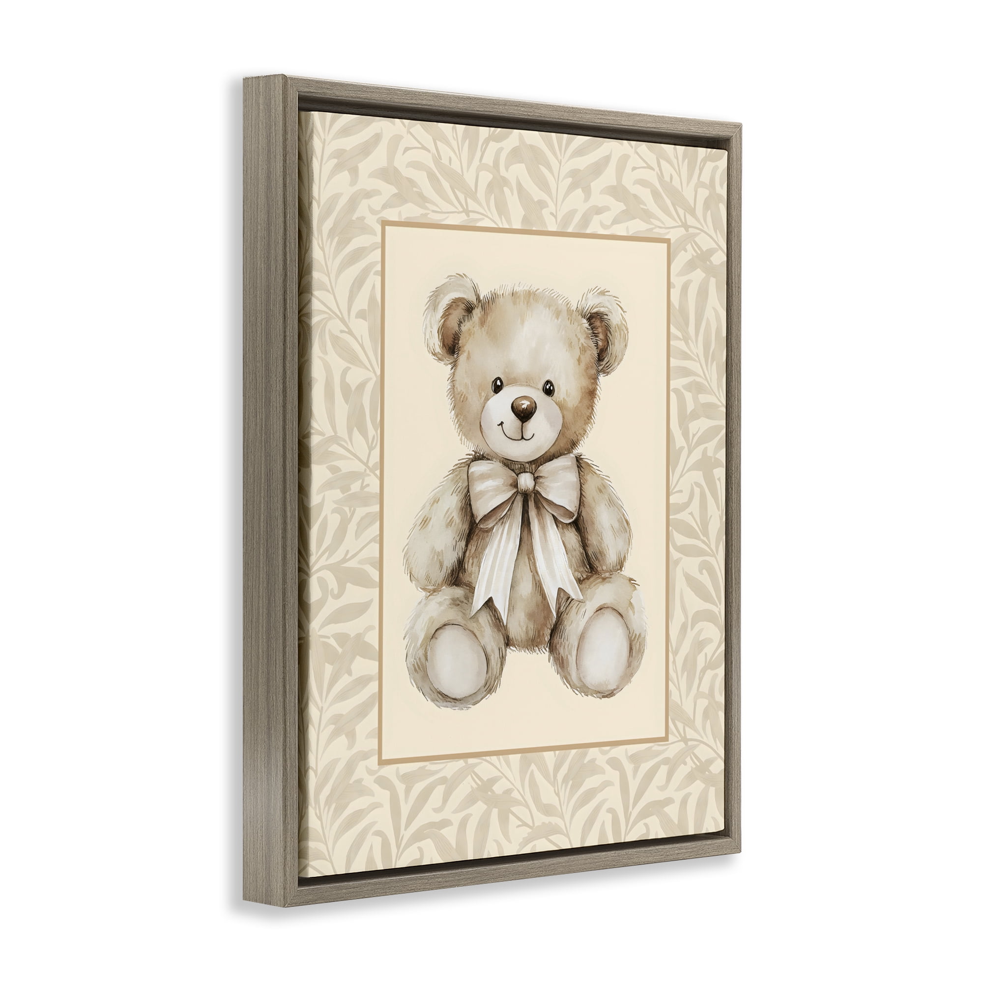 Stupell Industries Beige Teddy Bear and Border Brown Framed Floater Canvas Wall Art, design by LSR Design Studio