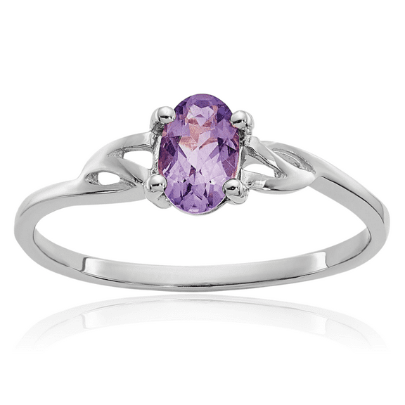 10K Solid White Gold Purple Amethyst Ring Gemstone Band February Birthstone Jewelry