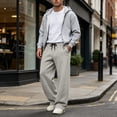 thumbnail image 3 of Dwellite Baggy Sweatpants Men Wide Leg Lounge Pants with Pockets Soft Drawstring Waist Open Bottom Joggers for Gym Travel Light Gray 2XL, 3 of 7