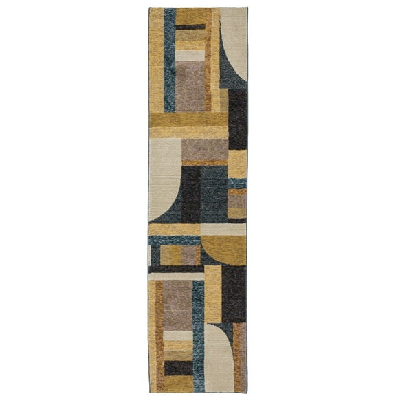Oriental Weavers Strada Area Rug STR01 Gold Curves Blocks 2' 3" x 8' Rectangle