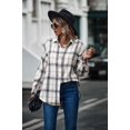 thumbnail image 2 of Camisa de manga larga a cuadros para mujer, con botones, mezcla de lana, chaqueta fina, blusa informal con bolsillo, 2 of 5