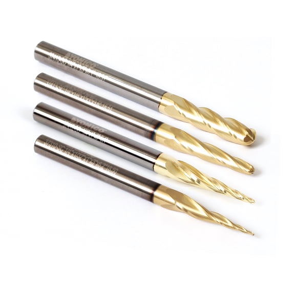 4 Bit Tapered Ballnose Spiral ZRN Coated CNC Router Bit - 1/4" Shank - Yonico 37004-SC