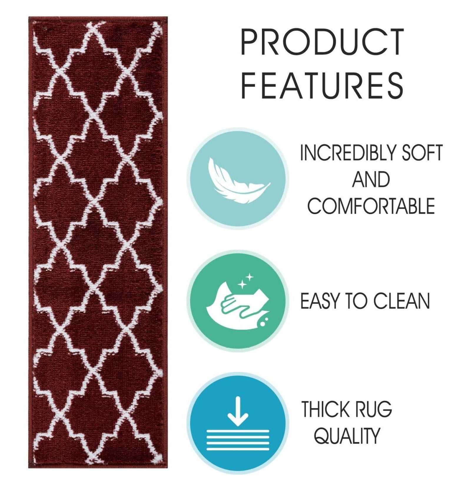 Stair Treads - 100% Polypropylene Carpet Strips for Indoor Stairs - Easy to Install Runner Rugs W/ Double Adhesive Tape - Safe, Extra-Grip, Decorative Mats - 4-Pack - Red