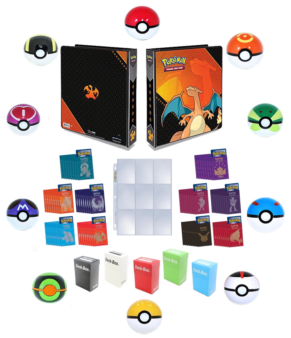 Pokemon 3Ring Charizard Binder with 25 9Pocket Pages + 65 Sleeves + Deck Box + Pokeball