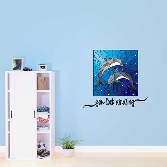 Stained Glass Decals Stickers Dolphins You Are Amazing Love Beautiful Crown Prince Unicorns Royalty Sweet Dreams Love Story Adore Decorating Ideas Wall Decal Sticker - Size: 10 In X 9 In