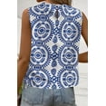 thumbnail image 2 of Women's Blue Vintage Print Pintuck Crew Neck Tank Top - Bohemian Style - [ZhiHiMeRi] | (US 12-14)L, 2 of 12