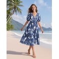 thumbnail image 5 of Vestido midi YESNO de verano con estampado floral, cuello en V, manga abullonada, 2XL, para mujer, 5 of 5