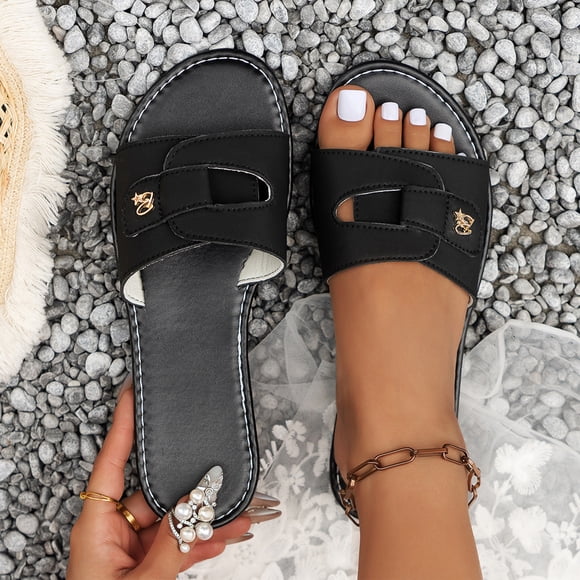 Commforr Flat Sandals for Women, Orthopedic Sandals for Women, Women's Sandals, Women's Slide Sandals - Summer Open Toe Flat Sandal for Women, Slip On Casual Dressy Beach Ladies Sandal, Black, 7