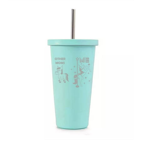 

16 oz Stainless Steel Double Wall Insulated Tumbler Pool Beach Cup Travel Mug With Straw Mom Superstar Unicorn Funny Mother (Teal)