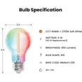 thumbnail image 3 of Smart LED Light Bulb, 40W Eq, Color Changing, Dimmable, Works with Alexa & Google Home, Wi-Fi Enabled, Straight Filament Glass Design, 90+ CRI, 15,000-Hour Lifetime, A1940/CL/RGBW/FIL/AG, 3 of 5