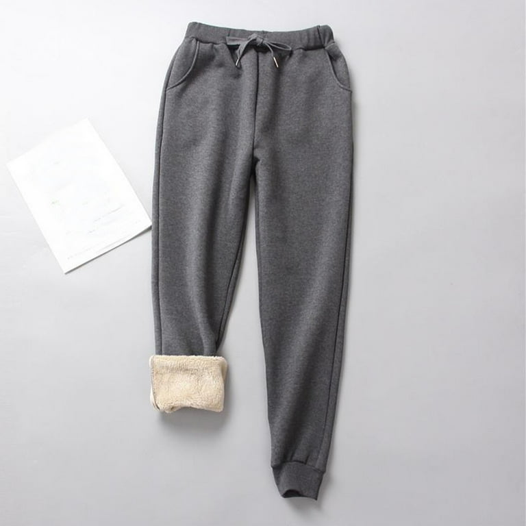 Women's Fleeced Lined Joggers,Ladies Fluffy Winter Thermal Trousers Plain  Cashmere Sherpa Sweatpants Warm Solid Gym Pants Tracksuit Bottoms  Drawstring Jogging Bottoms with Pockets Plus Size 
