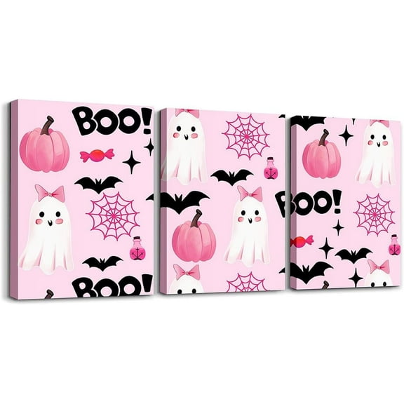 Hieng Halloween Decor Kids Canvas Wall Art for Living Room Bedroom Cartoon Ghost Picture Wall Decor for Bathroom Bat Boys Girls Artwork Posters Pumpkins Painting