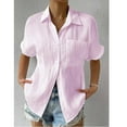 thumbnail image 4 of CAIVO Women'S Summer Blouse Solid Color Loose Plus Size Long Cotton Texture Dress Shirt Turndown Collar Tops Soft Back To School Dailywear, 4 of 4