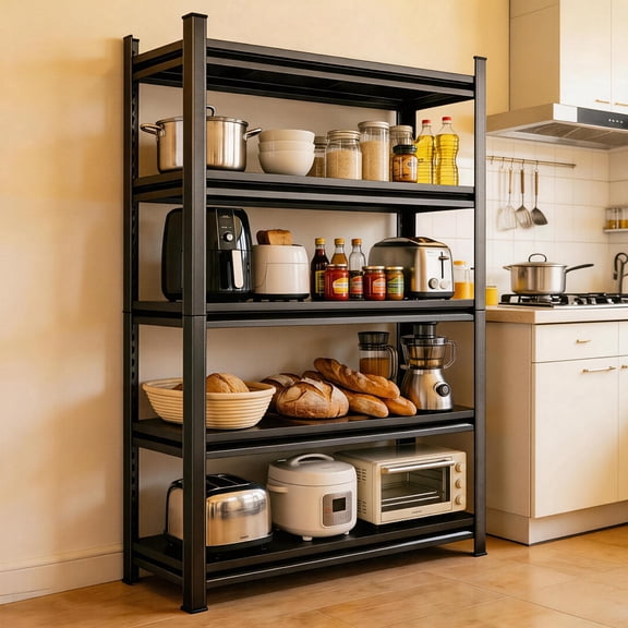 5-Tier Storage Shelf Adjustable Kitchen Storage Rack Highly Stable 40" W x 72" H Metal Storage Shelf Stand 2500LBS Suitable for Pantry Dinning Room Black