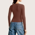 thumbnail image 4 of V Neck Underwear Tops for Women Long Sleeve Basic Thermal Ribbed Knit Tops Lightweight Slim Warm Underscrubs Layer Tee Brown S, 4 of 4