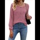 thumbnail image 3 of Suéter Abotonado para Mujer, Suéteres de Punto de Otoño, Camisetas de Larga, Camisetas Tipo Túnica con Cuello Redondo Rojo XL, 3 of 8