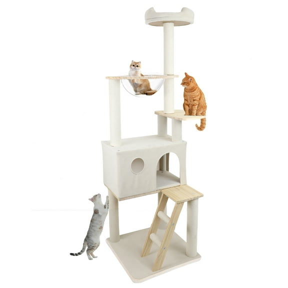 wood cat tree with large condo wood ladder and transparent spacecraft 165cm