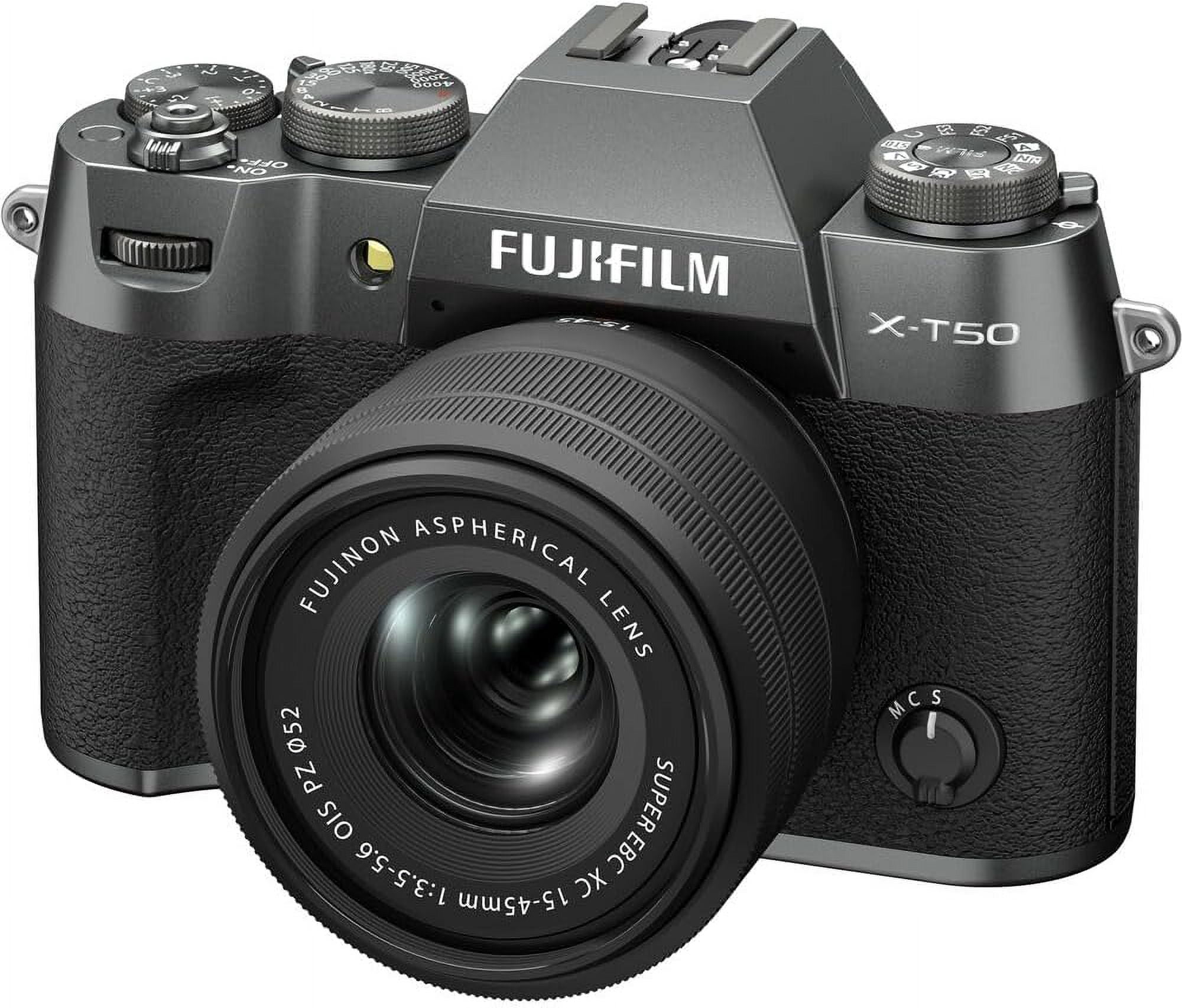 Fujifilm X-T50 Mirrorless Camera with 15-45mm Lens (Charcoal) Bundle with 52MM Protection Filter and Advanced Accessories | Fuji xt50