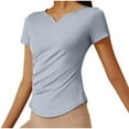 thumbnail image 6 of Fanxing Yoga Tops Womens Summer Short Sleeve T Shirts Workout Crop Tops Slim Fitness Sports Running Gym Tees Blue,XXL, 6 of 8