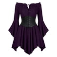 thumbnail image 2 of Kids Girls Pirate Dress Bell Sleeves Dresses for Girls with Corset Belt Handkerchief Hem Pirate Themed Party Outfits, 2 of 7
