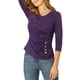 thumbnail image 5 of Blusa de mujer con fruncidos Inspire Chic, decoración de botones, cuello en V, manga 3/4, top de punto sólido, 3XL, púrpura, 5 of 7
