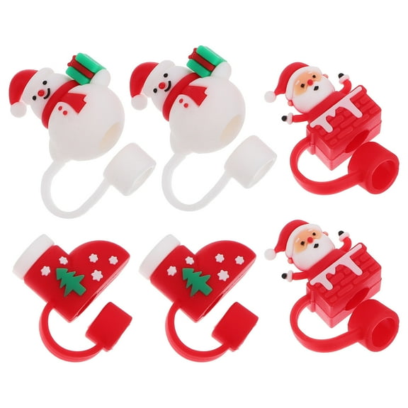 MUSEYA Christmas Straw Toppers 6Pcs Reusable Silicone With Dust-Proof Feature For Outdoor Activity