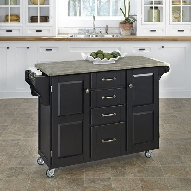 Home Styles Create-a-Cart Concrete Top Kitchen Cart in Black