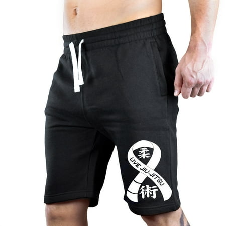 Men's MMA Live Brazilian Jiu Jitsu Black Fleece Jogger Sweatpant Gym Shorts Small (Best Compression Shorts For Jiu Jitsu)