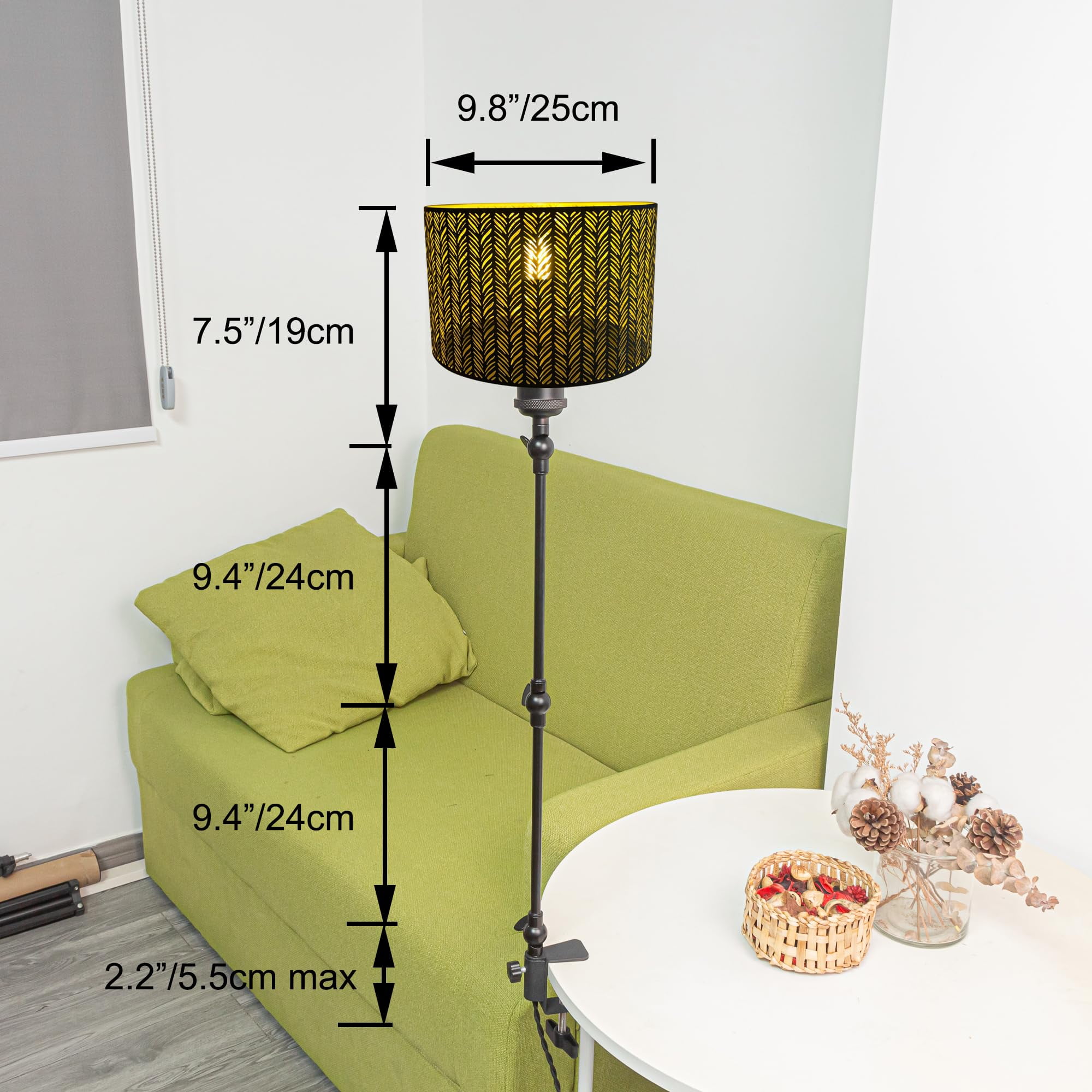 Kiven Dimmable Clip-on Desk Lamp, 1-Light Rattan Nightstand Lamp with Flexible Arm, 8.2FT Plug in Cord, Decorative Clamp Lamp for Office Home Bookshelf Bedside E26 Sokcet DZ0318-1
