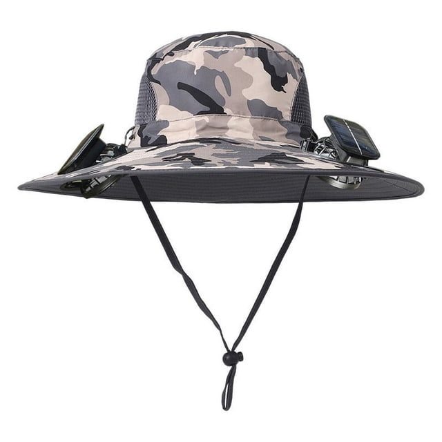 CHUANK Solar Fan Outdoor Fishing Hat Men Sun Hat with 2 Solar Fans 3 Speed Adjustable - Effective Sun Protection - Breathable Mesh Material - USB/Solar Powered - Ideal for Fishing Gard