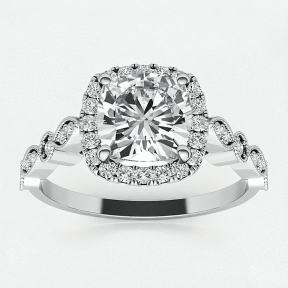 Auory Milgrain Engagement Ring 925 Sterling Silver 18K White Gold Plated 1.12 Carat Cushion Cut Moissanite Vintage Decorative Ring for Women