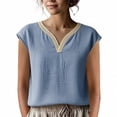 thumbnail image 2 of Conairie Womens Linen Shirts Regular Fit Short Sleeve V Neck Solid Shirt Comfortable Soft Classic Dressy Casual Tee Blue L, 2 of 5