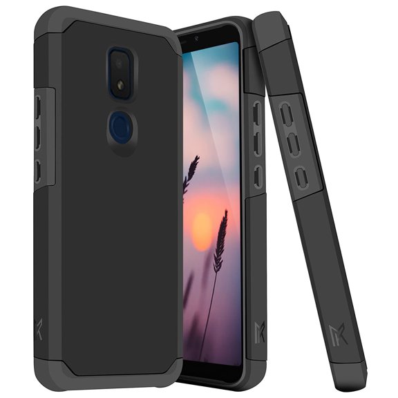 TJS Phone Case for Cricket Icon 3 / Splendor / AT&T Motivate 2, Dual Layer Hybrid Shockproof Drop Protection Impact Rugged Armor Case Cover (Black)