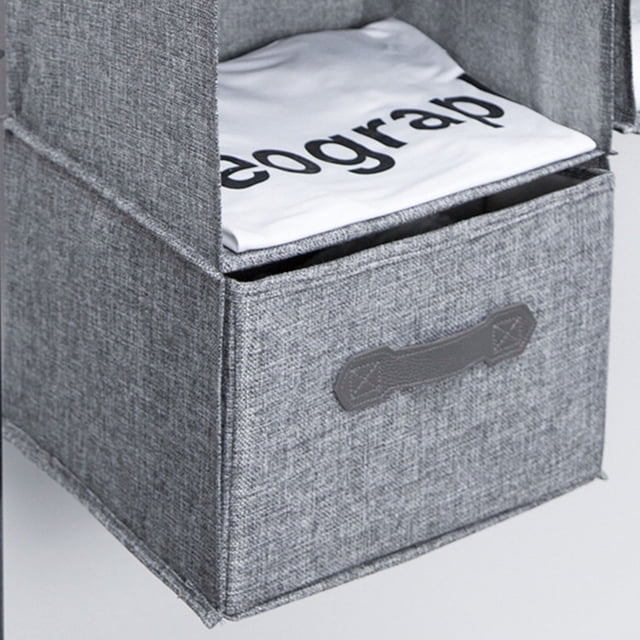 Cotton Linen Hanging Closet Multi Layers Pockets Clothes Organizer Bag Folding Shelves Dual Hooks Wardrobe Sorting Rack Gray 3 Layers