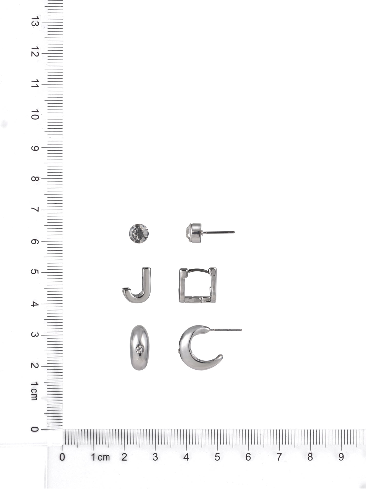 Time and Tru Silvertone 3-On Crystal Stud, Hoop, Initial "J" Earring Set