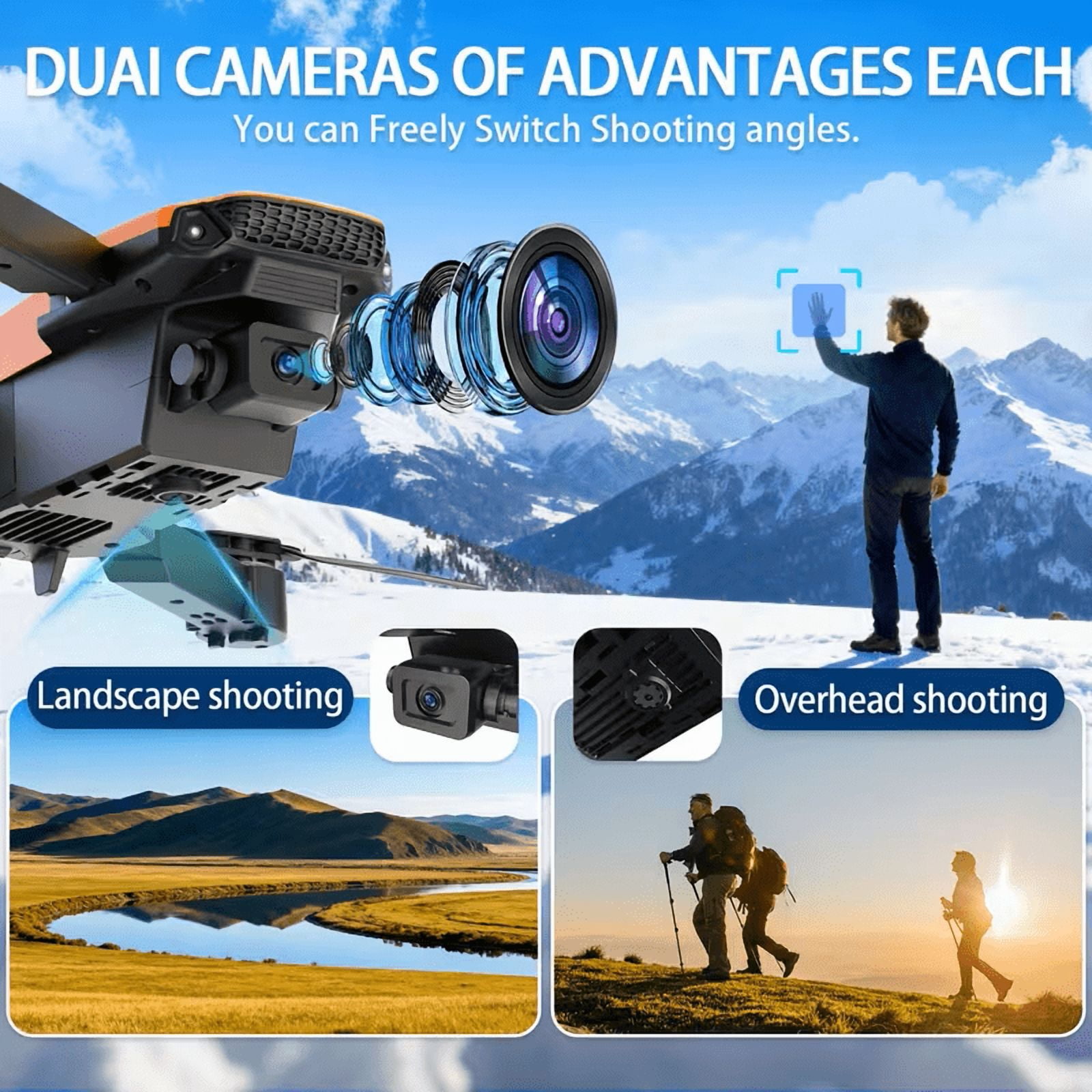 XE8 Quadcopter Drone, Dual Camera Remote Control Drone, Available in Multiple Colors and Battery Options (Orange 2 Batteries)