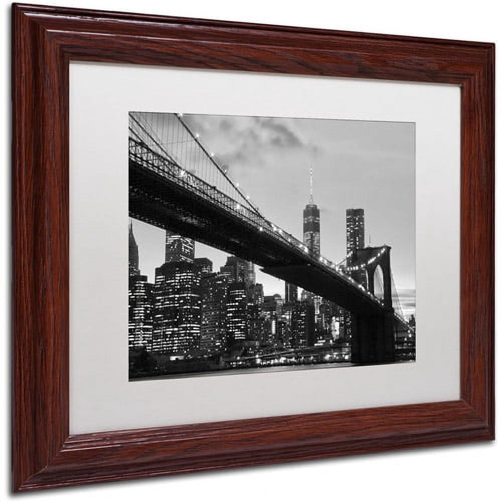 Trademark Fine Art "Brooklyn Bridge 5" Canvas Art by CATeyes, White Matte, Wood Frame