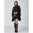 thumbnail image 3 of Black Solid Layered High Neck Flowy Long Sleeve Mini Dress With Ruffle Sleeves, 3 of 8