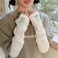 thumbnail image 4 of 2 pairs of cute cartoon letters outdoor riding sunscreen Breathable leaky finger ice sleeves - green, 4 of 5