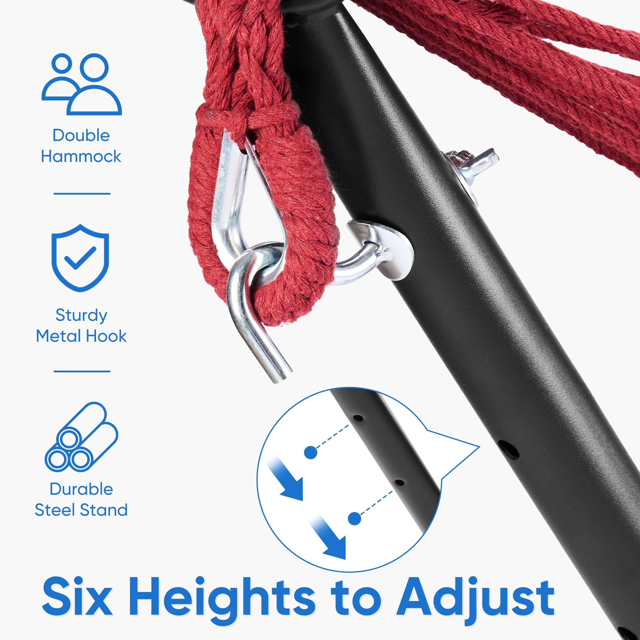 EDX Double Hammock with Space Saving Steel Stand, 2 Person Heavy Duty Outdoor 450lb Capacity Standing Hammocks, Upgraded Polyester End Strings, Portable Carrying Bag Included, Colorful Stripes