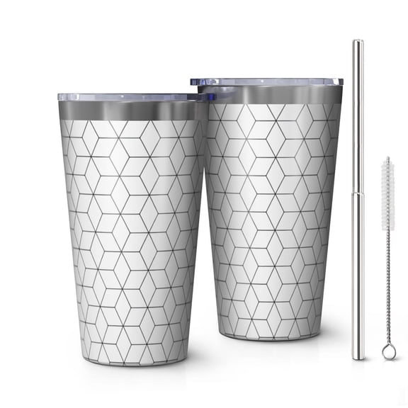 16oz Tumblers Black White Checkerboard Checkered Pattern Stainless Steel Vacuum Insulated Double Wall Travel Tumbler Cups Mug with Lid and Straw,Cleaning Brush for Coffee,Tea