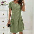 thumbnail image 2 of Shapewear Dress For Women, 2025 Summer Casual Elegant Short Sleeve Tshirt Dress With Zipper Neck Pockets Lightweight Linen Daily Wear Beach Wedding Guest Easter Dresses Maxi (S, Green) ZMTing, 2 of 3