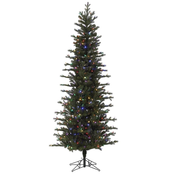 Vickerman 12' x 59" Hillside Pencil Spruce Artificial Christmas Tree, Multi-colored Dura-Lit LED lights