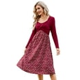 thumbnail image 4 of HA-EMORE Women's Patchwork Dress Long Sleeve Vintage Floral Patchwork Dress Flared A-Line Swing Casual Party Midi Dress, 4 of 9