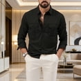 thumbnail image 2 of awjaisca Men Shirt Lapel Long Sleeve Buttons Placket Shirt Tops with Pockets Pure Color Loose Fit Versatile Tops Daily Wear, 2 of 8
